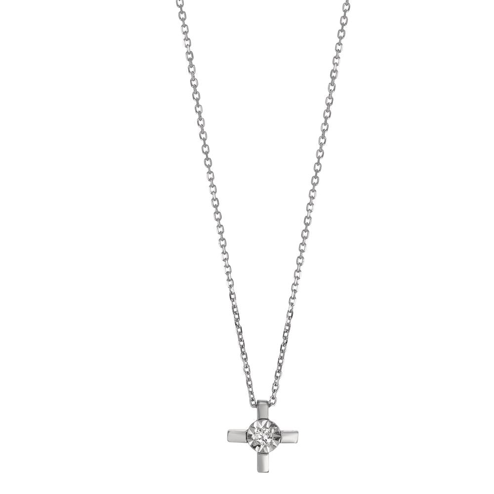 Collier Or blanc 18K Diamant 0.015 ct, w-si Croix 40-42 cm