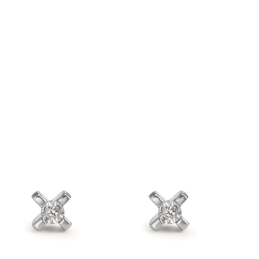 Clous d'oreilles Or blanc 18K Diamant 0.01 ct, 2 Pierres, w-si Ø3.5 mm