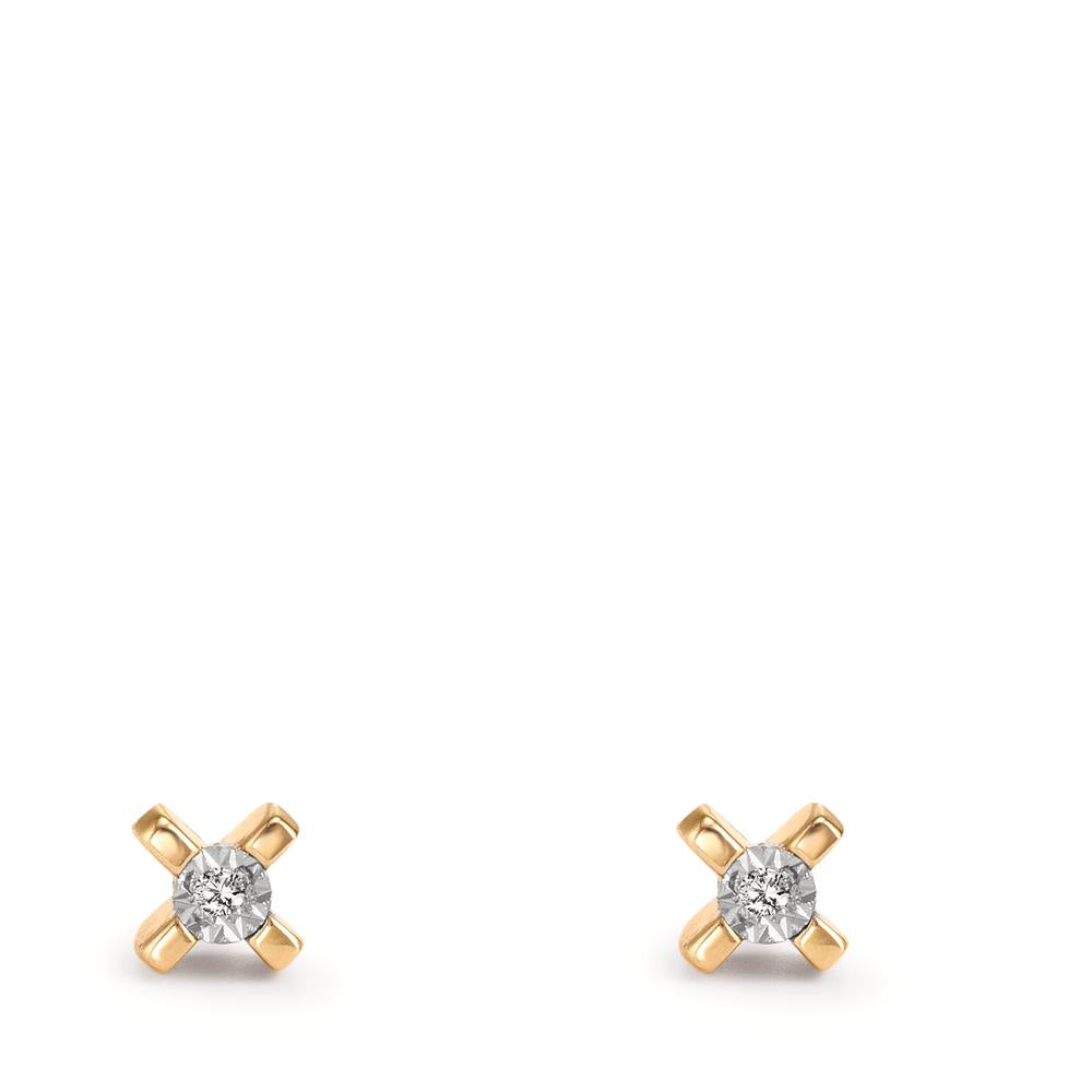 Clous d'oreilles Or jaune 18K Diamant 0.01 ct, 2 Pierres, w-si Ø3.5 mm