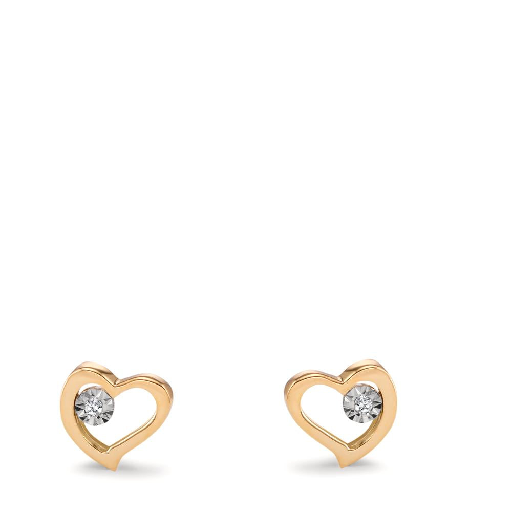 Clous d'oreilles Or jaune 18K Diamant 0.01 ct, 2 Pierres, w-si Coeur Ø6 mm