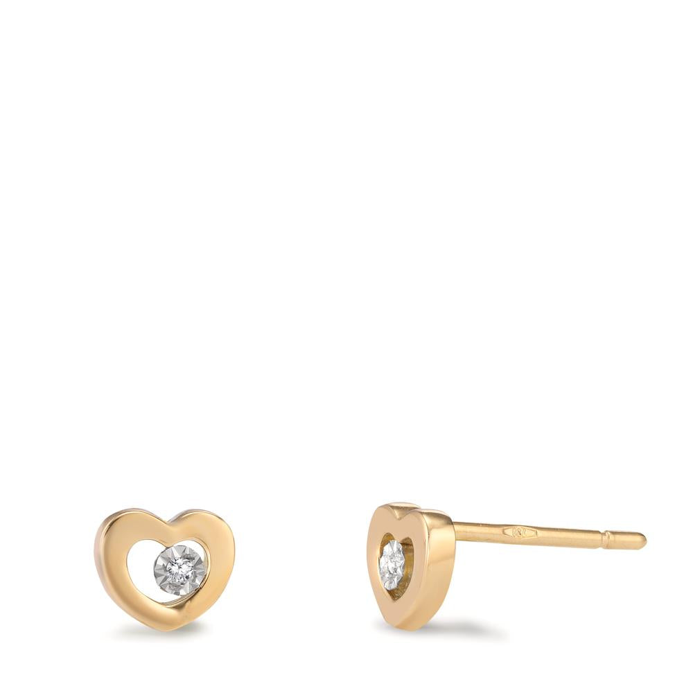 Clous d'oreilles Or jaune 18K Diamant 0.01 ct, 2 Pierres, w-si Coeur Ø5.5 mm