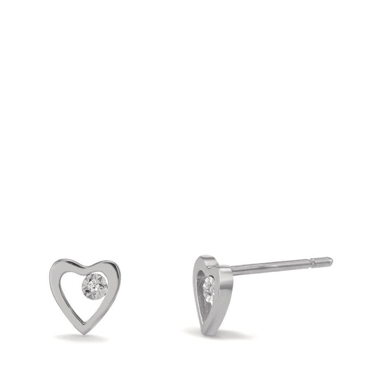 Clous d'oreilles Or blanc 18K Diamant 0.01 ct, 2 Pierres, w-si Coeur Ø6 mm