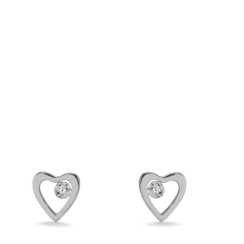 Clous d'oreilles Or blanc 18K Diamant 0.01 ct, 2 Pierres, w-si Coeur Ø6 mm