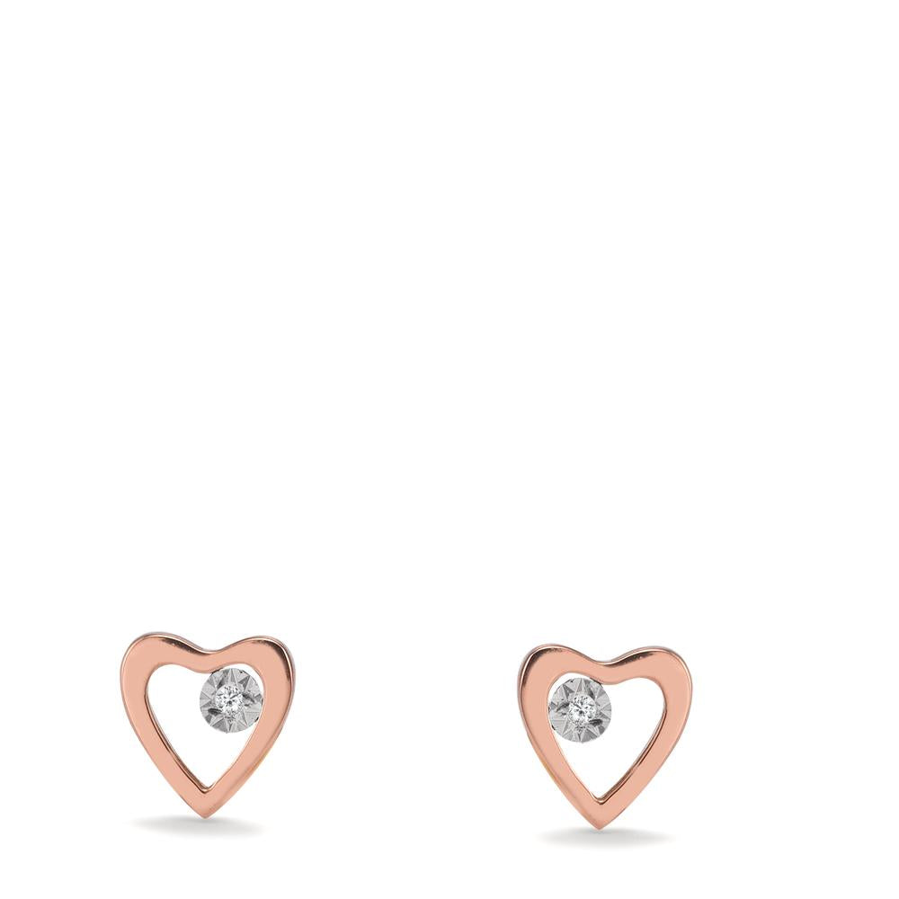 Clous d'oreilles Or rouge 18K Diamant 0.01 ct, 2 Pierres, w-si Coeur Ø6 mm