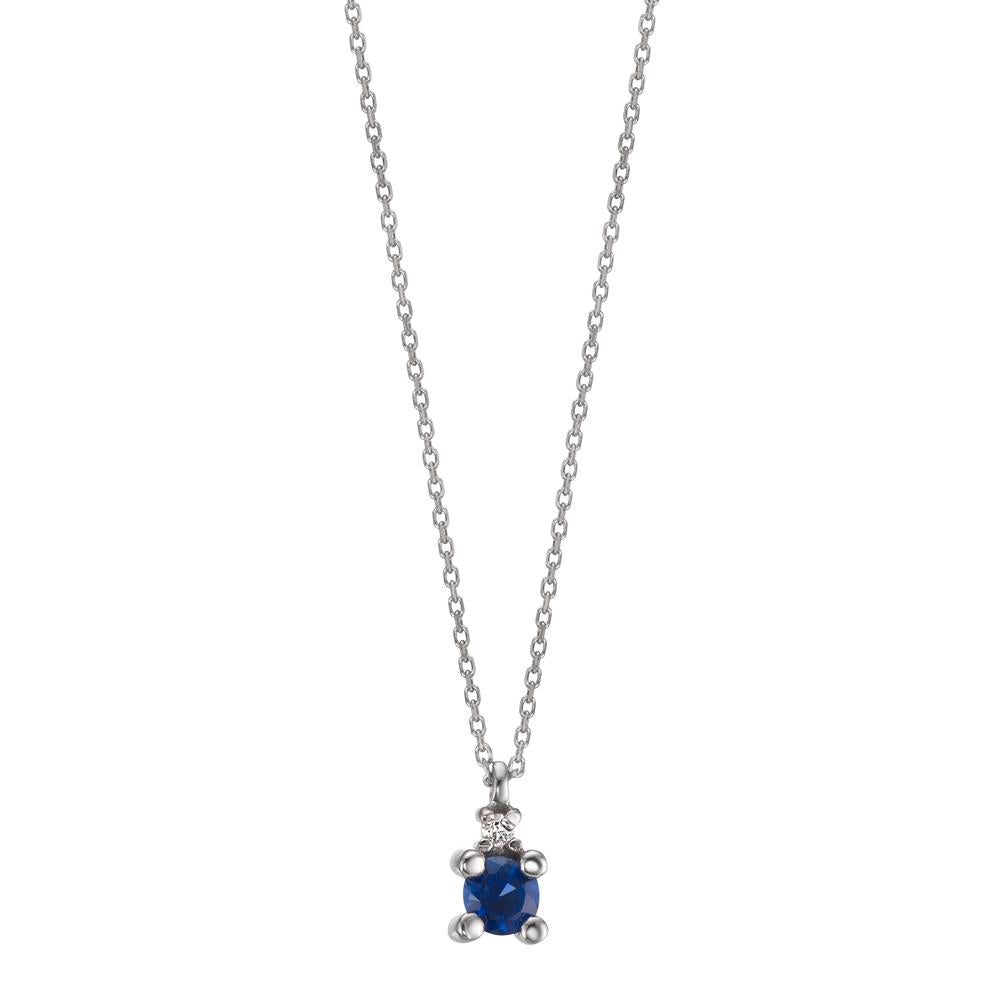 Collier Or blanc 18K Saphir bleu, Diamant blanc, 0.01 ct, w-si 40-42 cm Ø3.5 mm