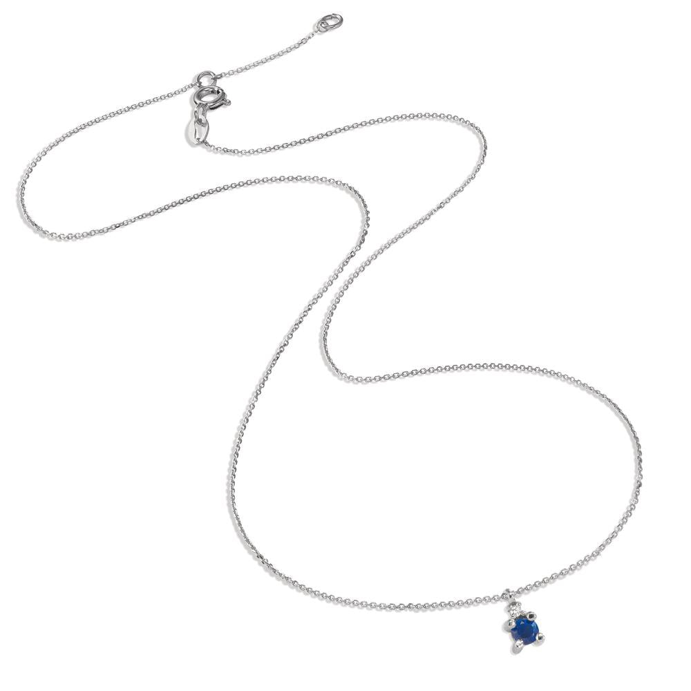 Collier Or blanc 18K Saphir bleu, Diamant blanc, 0.01 ct, w-si 40-42 cm Ø3.5 mm