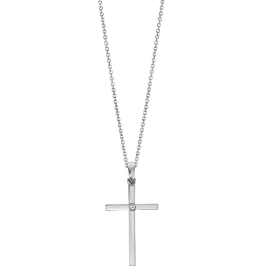 Collier Or blanc 18K Diamant 0.01 ct, w-si Croix 40-42 cm