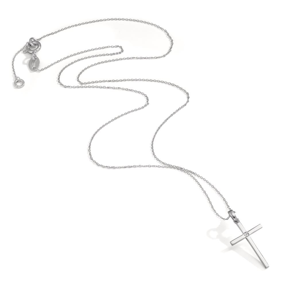 Collier Or blanc 18K Diamant 0.01 ct, w-si Croix 40-42 cm