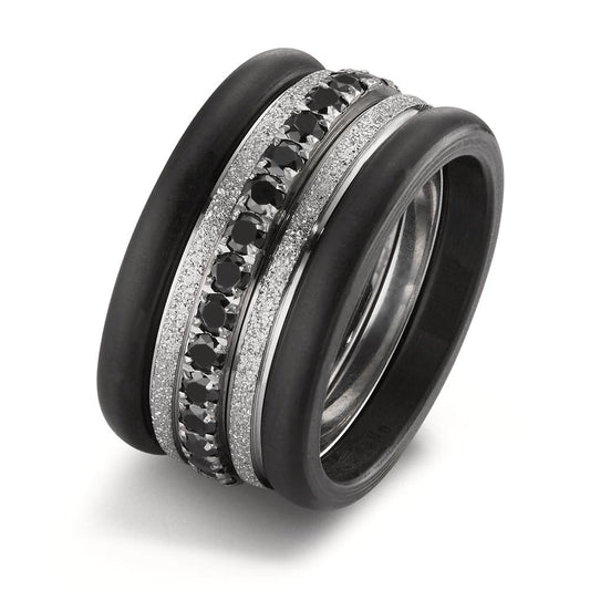 Bague Acier inoxydable, Carbone Zircone noir