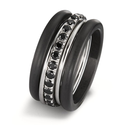 Bague Acier inoxydable, Carbone Zircone noir