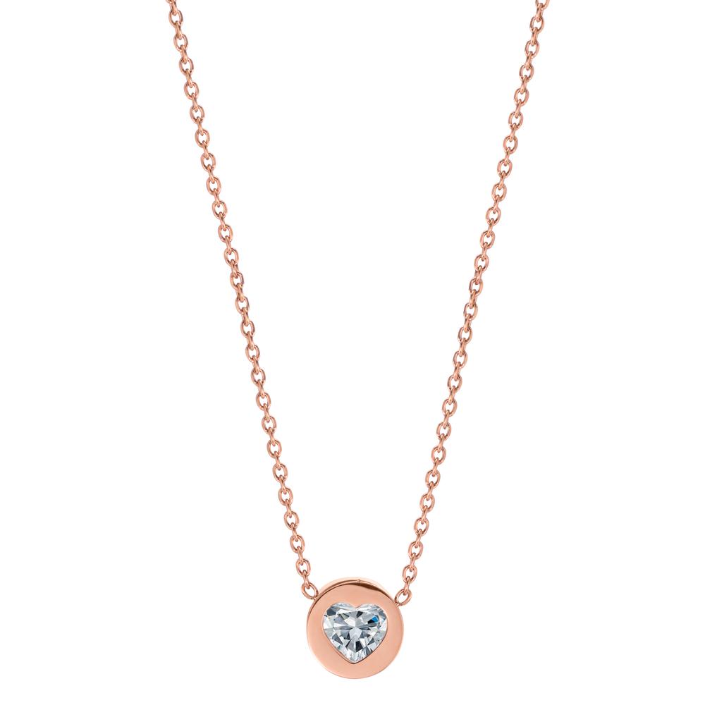 Collier Acier inoxydable Zircone rosé PVD Coeur 40-45 cm