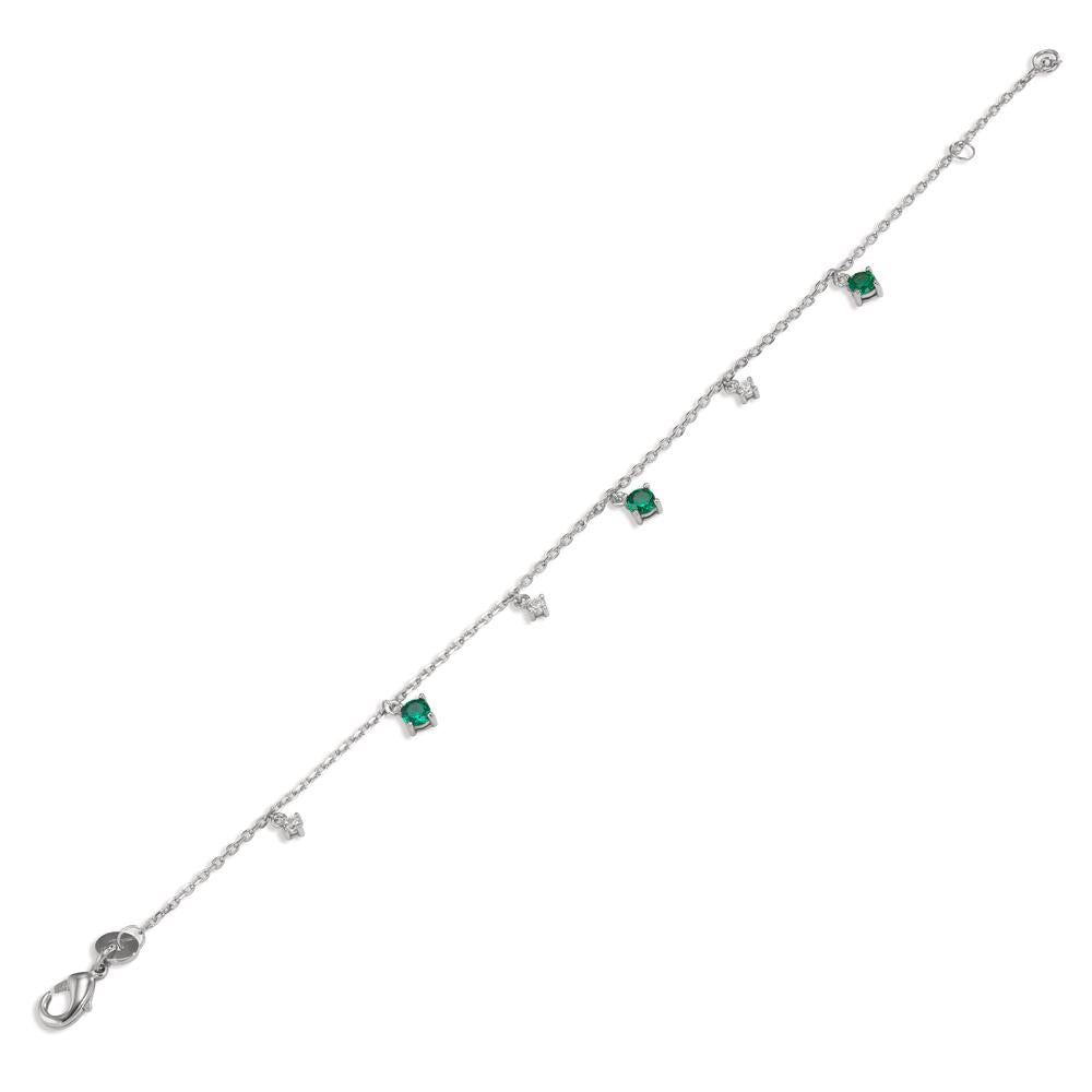 Bracelet Argent Zircone vert, 6 Pierres Rhodié 16-18 cm