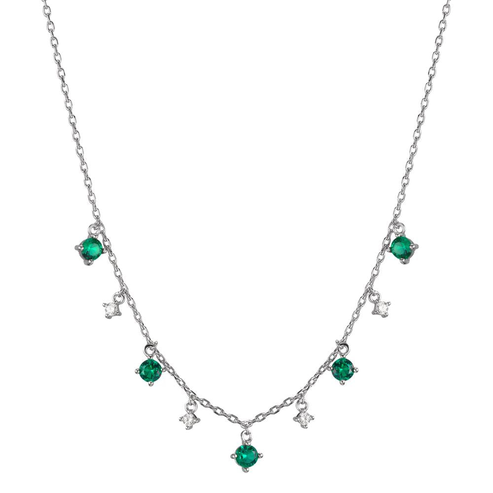 Collier Argent Zircone vert, 9 Pierres Rhodié 38-45 cm