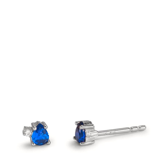 Clous d'oreilles Argent Zircone bleu saphir, 4 Pierres Rhodié Ø4 mm