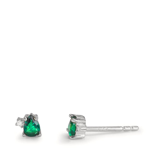 Clous d'oreilles Argent Zircone vert, 4 Pierres Rhodié Ø4 mm