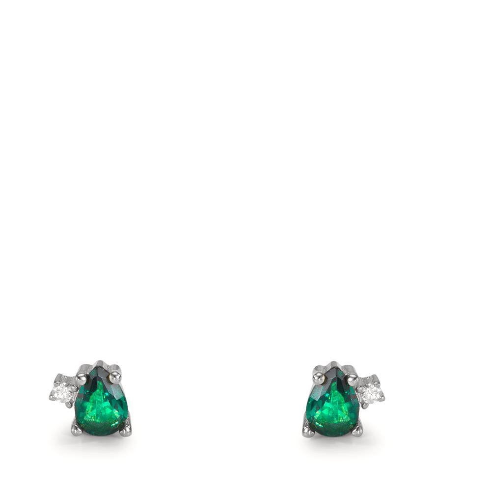 Clous d'oreilles Argent Zircone vert, 4 Pierres Rhodié Ø4 mm