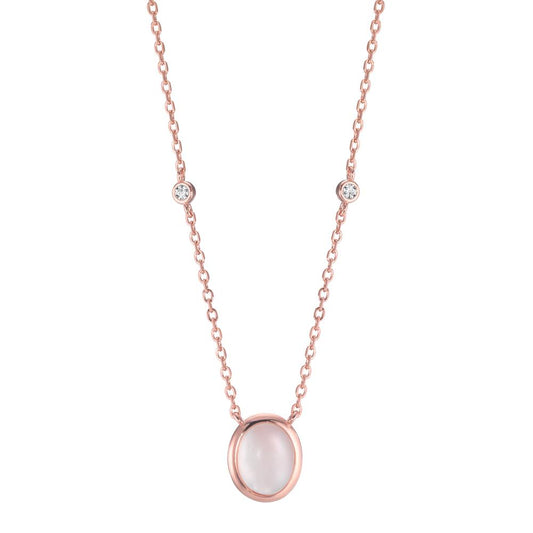 Collier Argent Zircone 2 Pierres rosé Plaqué or nacre 40-45 cm