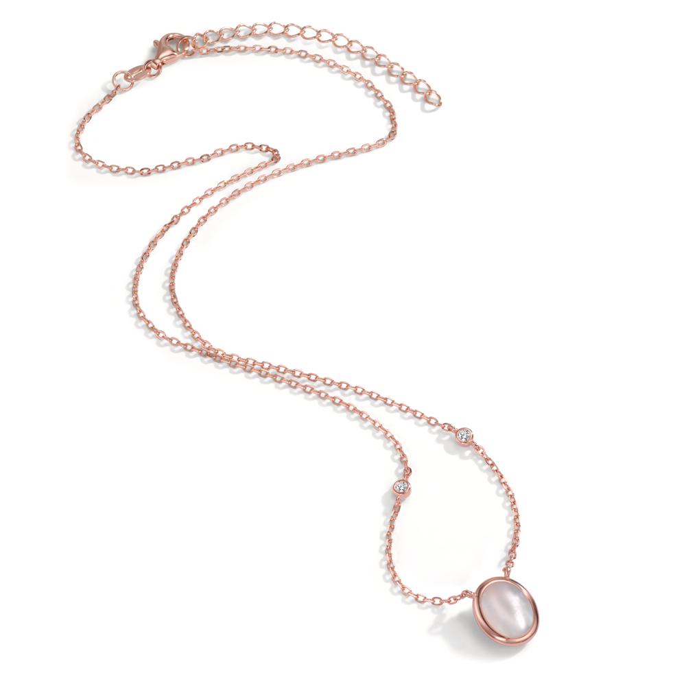 Collier Argent Zircone 2 Pierres rosé Plaqué or nacre 40-45 cm