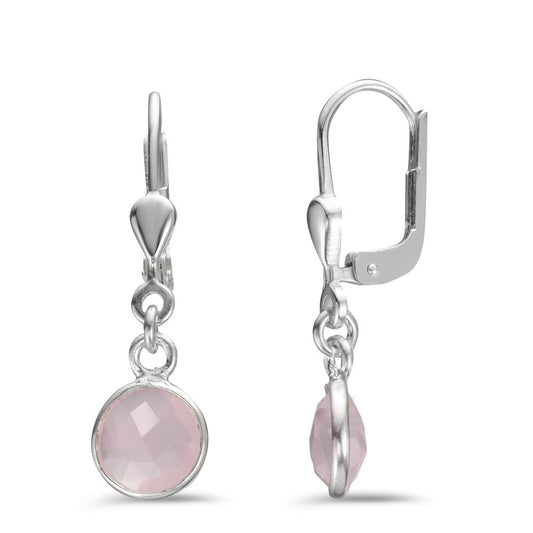 Pendant d'oreilles Argent Calcédoine rose, 2 Pierres Ø7 mm