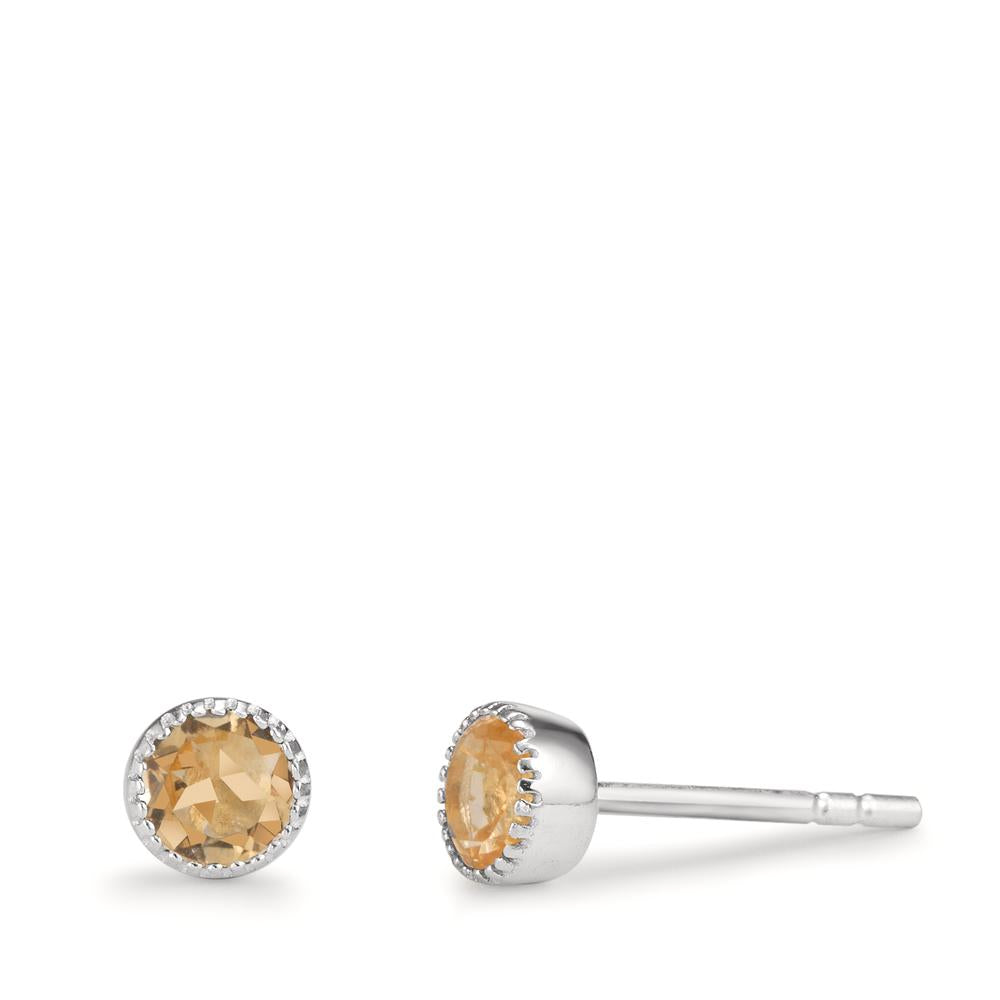 Clous d'oreilles Argent Citrine 2 Pierres Ø4.5 mm