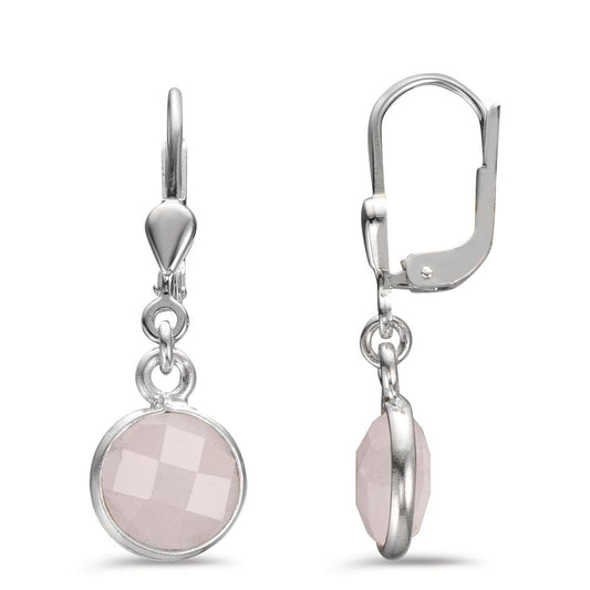 Pendant d'oreilles Argent Quartz rose 2 Pierres Ø9 mm