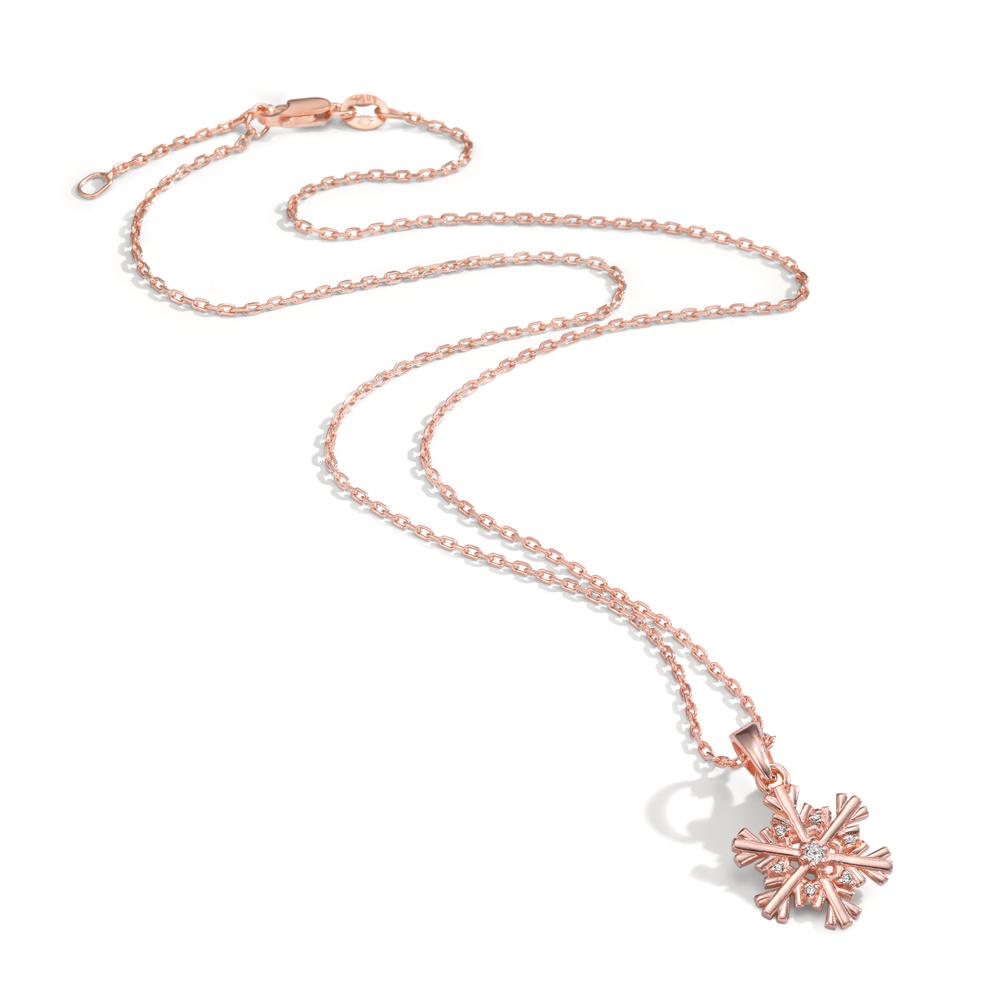 Chaînette avec pendentif Argent Zircone 7 Pierres rosé Plaqué or Flocon de Neige 40-42 cm Ø13 mm