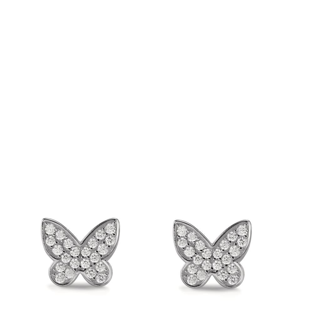 Clous d'oreilles Argent Zircone Rhodié Papillon Ø7 mm