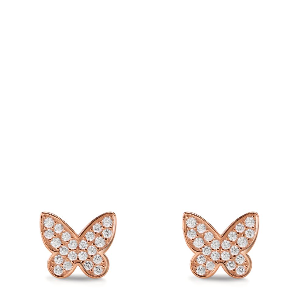 Clous d'oreilles Argent Zircone rosé Plaqué or Papillon Ø7 mm