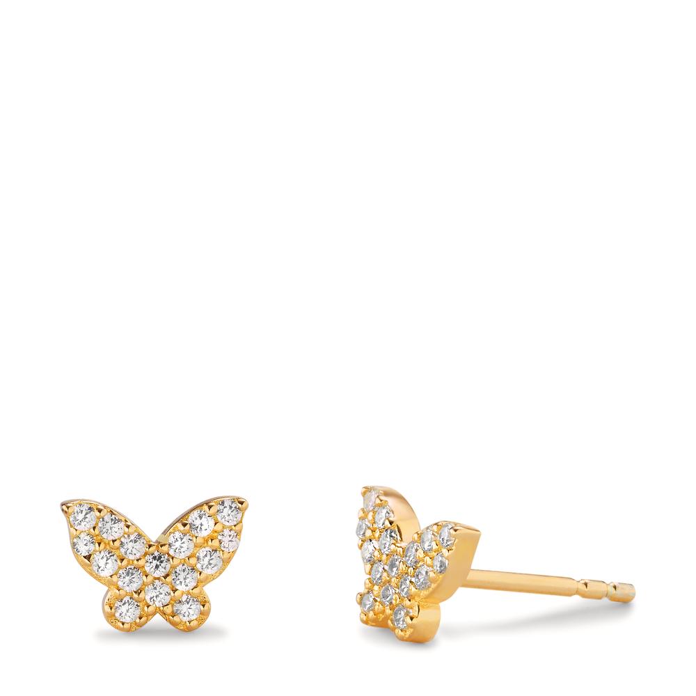 Clous d'oreilles Argent Zircone jaune Plaqué or Papillon