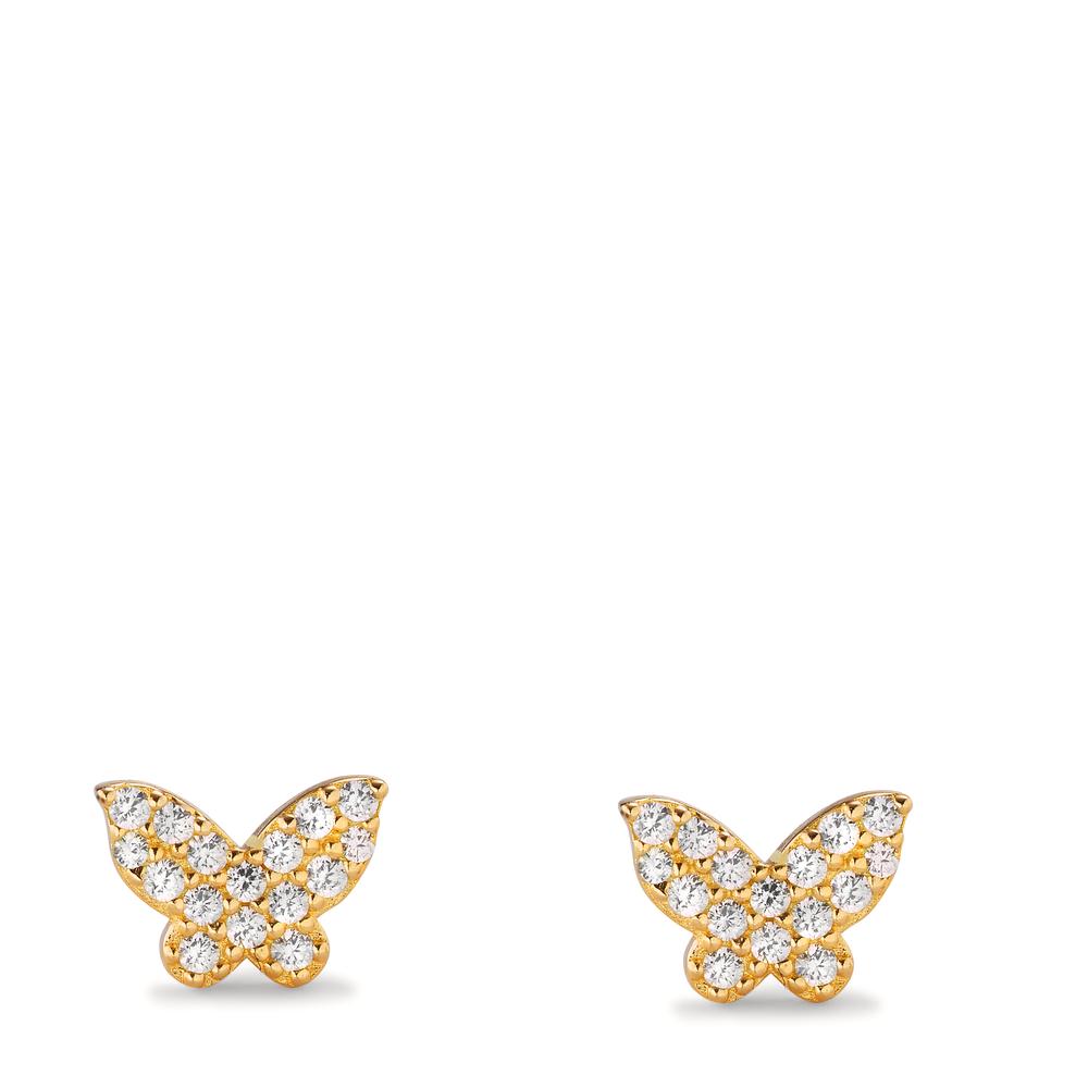 Clous d'oreilles Argent Zircone jaune Plaqué or Papillon