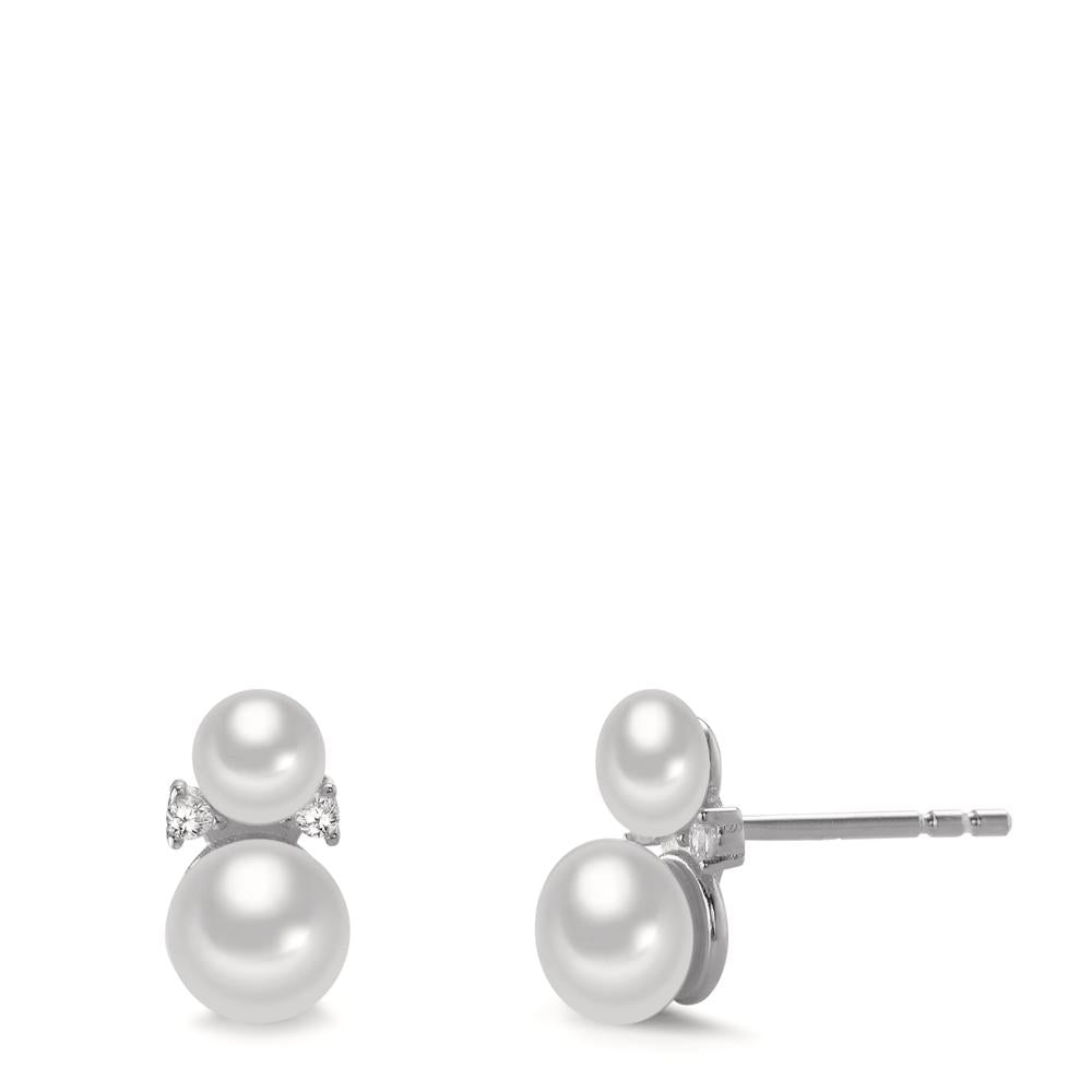 Clous d'oreilles Argent Zircone 4 Pierres Rhodié perle d'eau douce