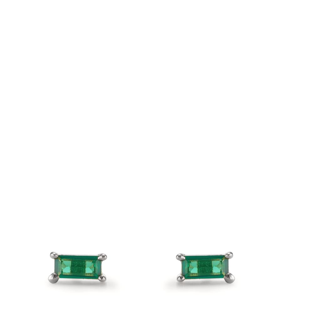 Clous d'oreilles Argent Zircone vert, 2 Pierres Rhodié