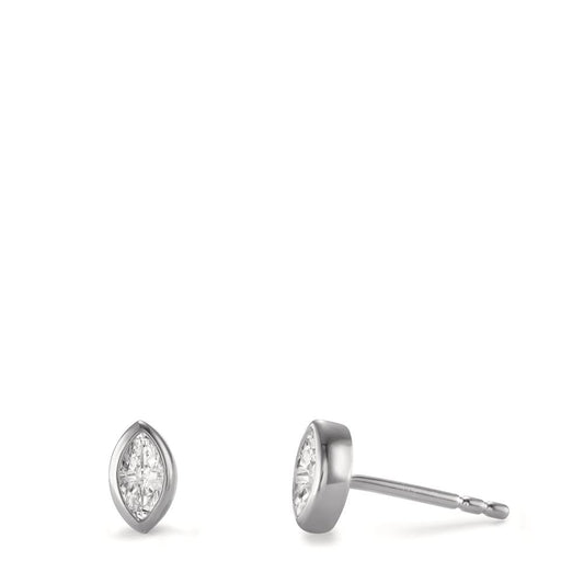 Clous d'oreilles Argent Zircone 2 Pierres Rhodié