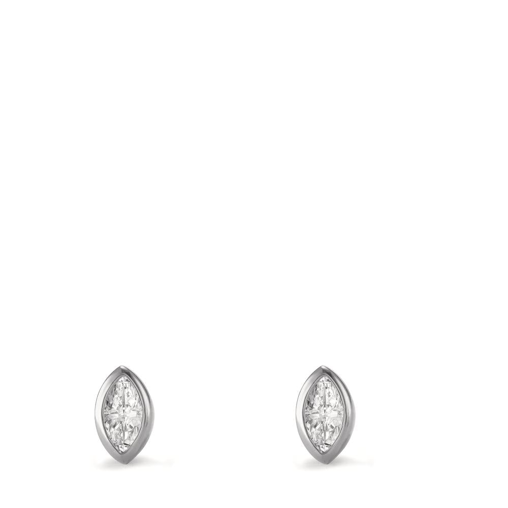 Clous d'oreilles Argent Zircone 2 Pierres Rhodié