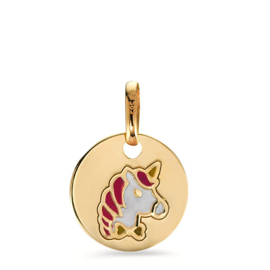 Pendentif Or jaune 14K Laqué Licorne Ø9.5 mm