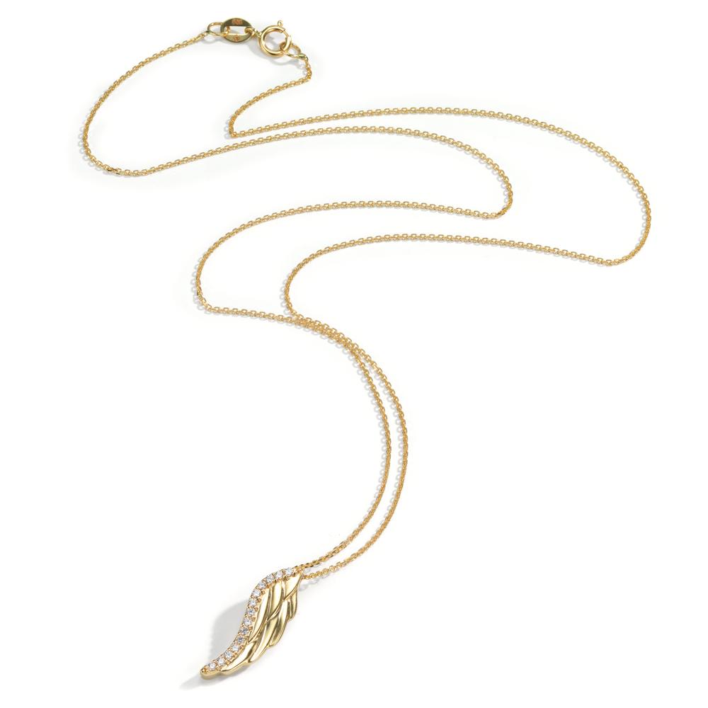 Collier Or jaune 14K Zircone 14 Pierres Aile 42 cm