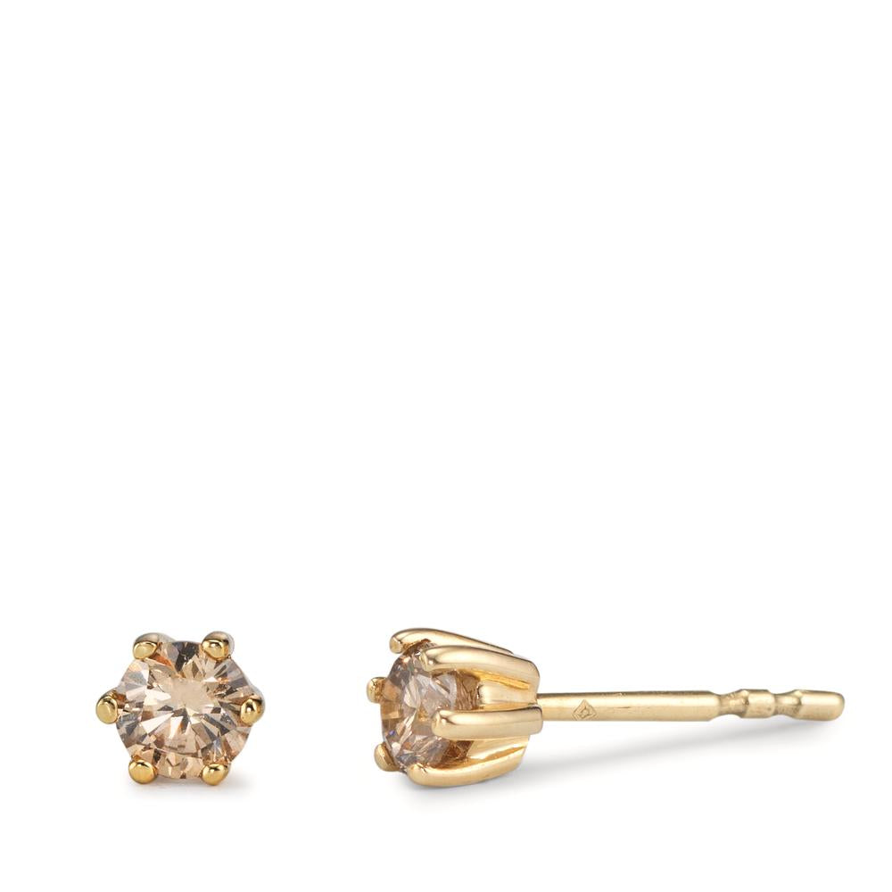 Clous d'oreilles Or jaune 14K Diamant cognac, 0.36 ct, 2 Pierres Ø4 mm