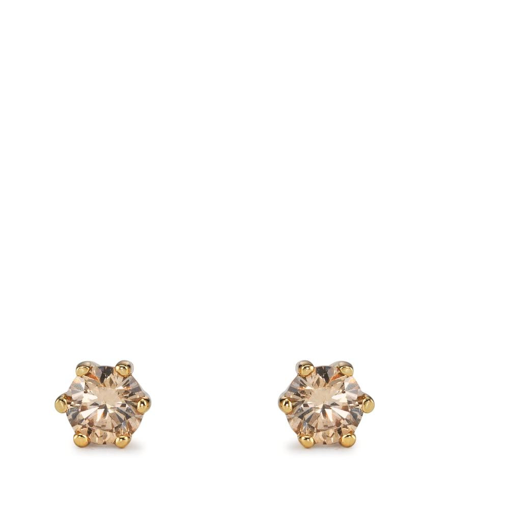 Clous d'oreilles Or jaune 14K Diamant cognac, 0.36 ct, 2 Pierres Ø4 mm