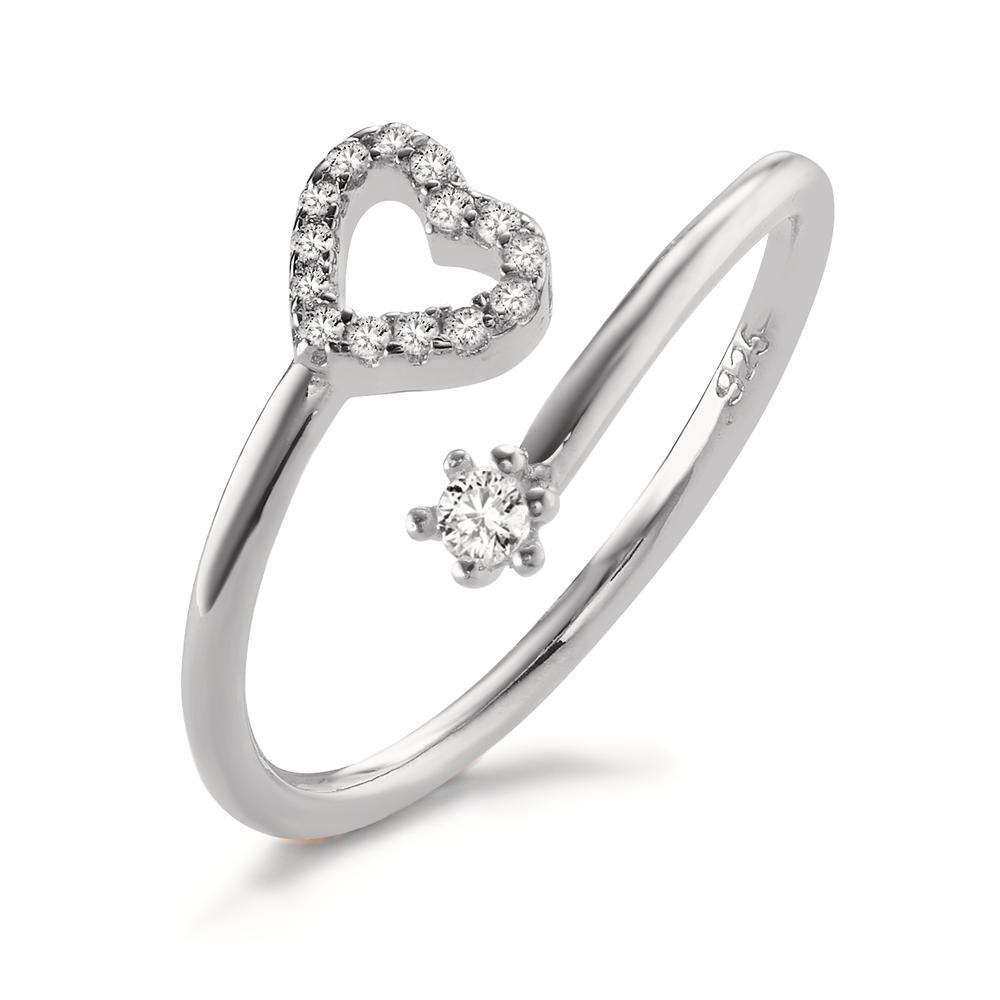 Bague Argent Zircone 15 Pierres Rhodié Coeur