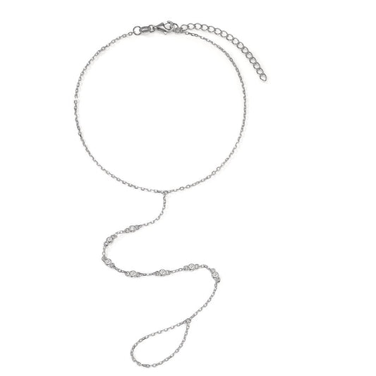 Chaînette de cheville Argent Zircone 7 Pierres Rhodié 23-28 cm