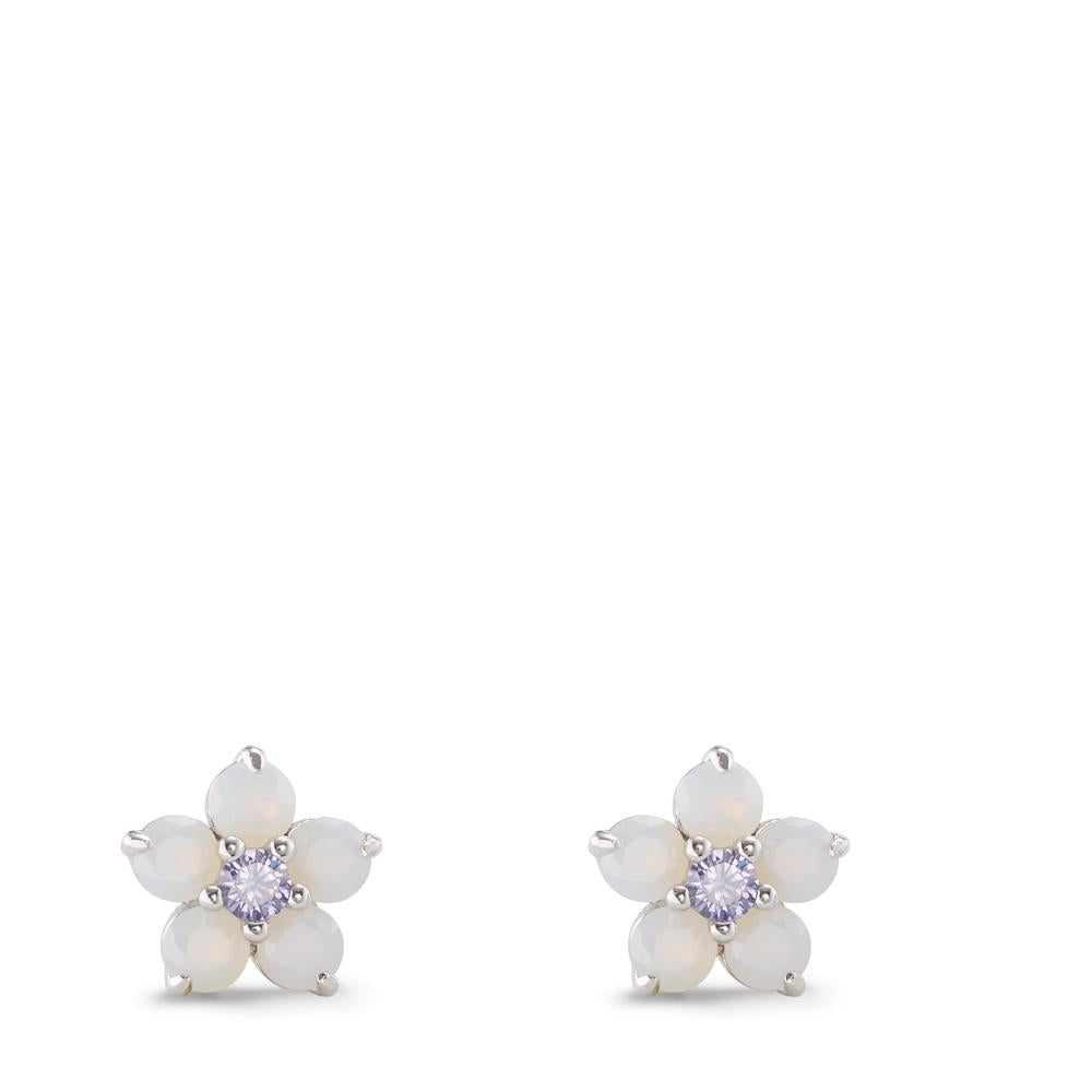 Clous d'oreilles Argent Zircone 12 Pierres Rhodié Fleur Ø8.5 mm