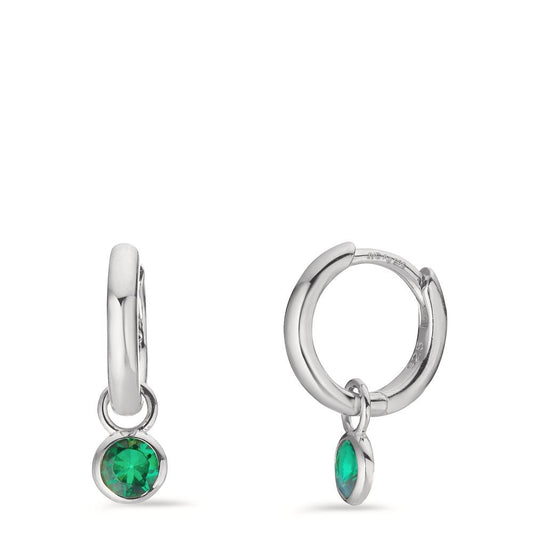 Créoles à charnières Argent Zircone vert, 2 Pierres Rhodié