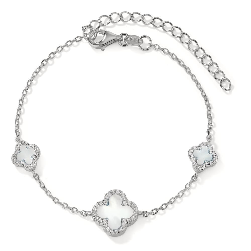 Bracelet Argent Zircone Rhodié nacre 16-19 cm