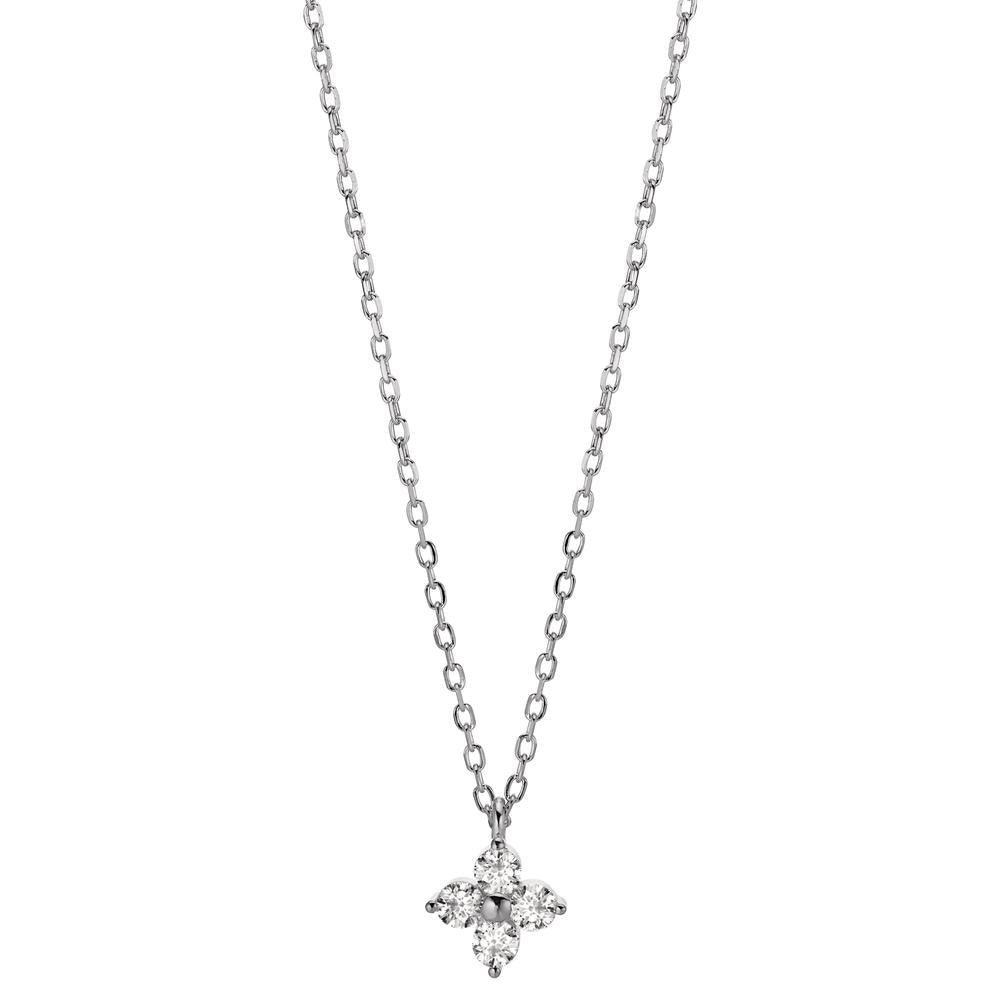 Collier Argent Zircone 4 Pierres Rhodié Fleur 40-45 cm