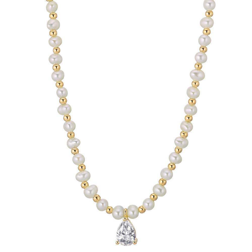 Collier Argent Zircone jaune Plaqué or perle d'eau douce 36-41 cm