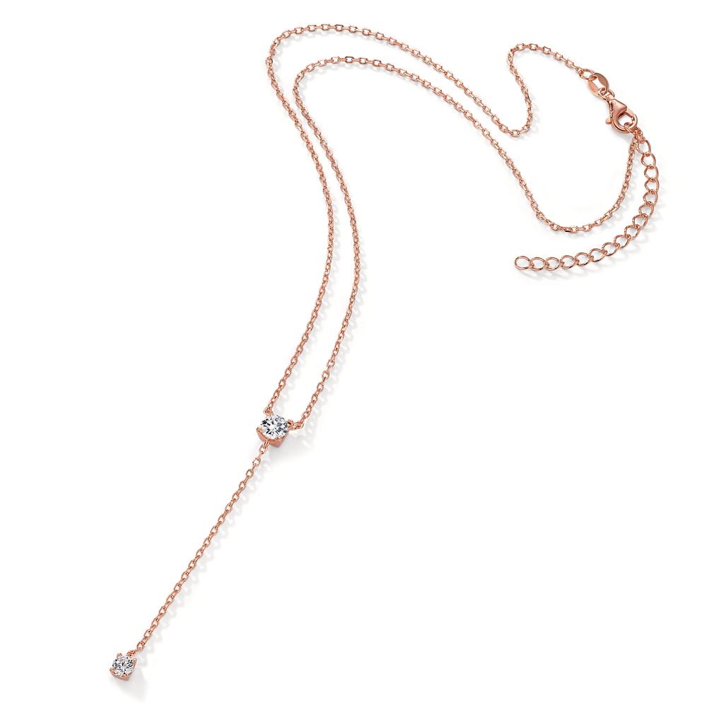 Collier Argent Zircone 2 Pierres rosé Plaqué or 40-45 cm