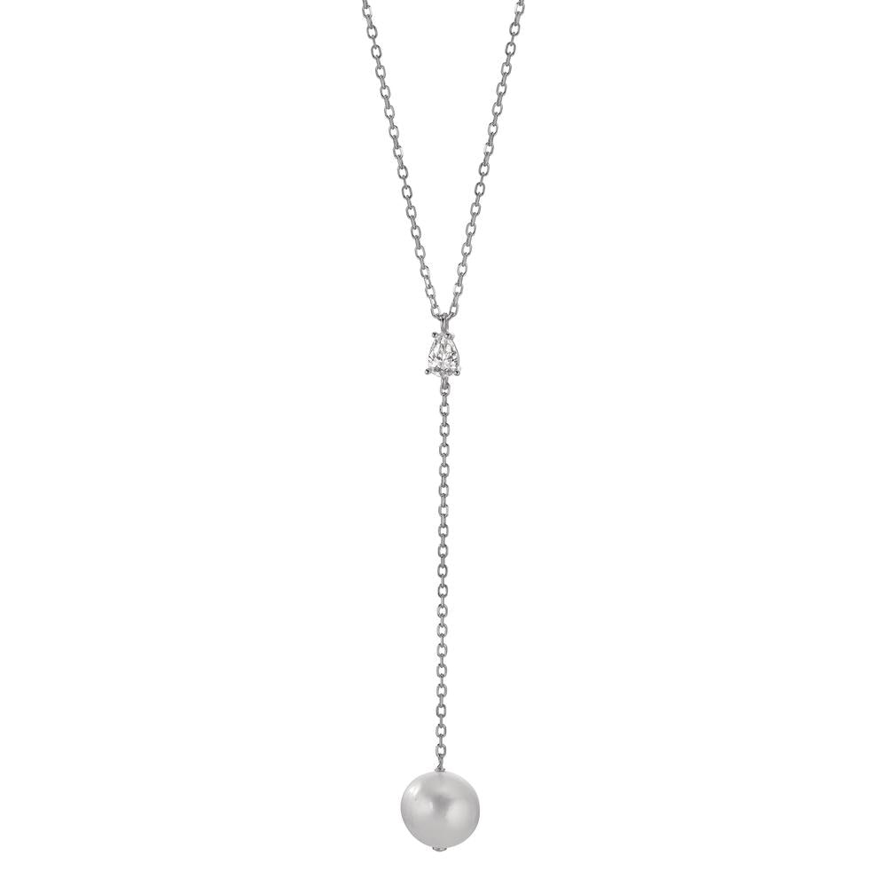 Collier Argent Zircone Rhodié perle d'eau douce 40-45 cm