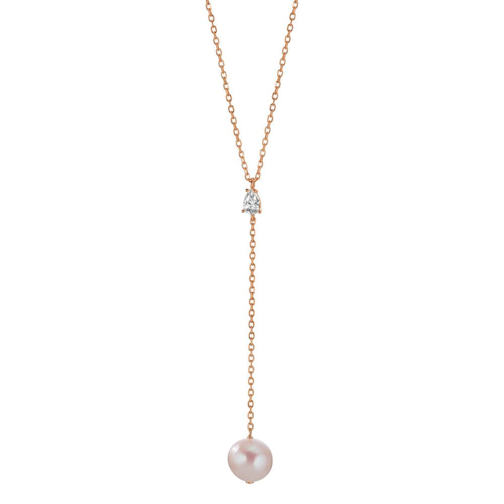 Collier Argent Zircone rosé Plaqué or perle d'eau douce 40-45 cm