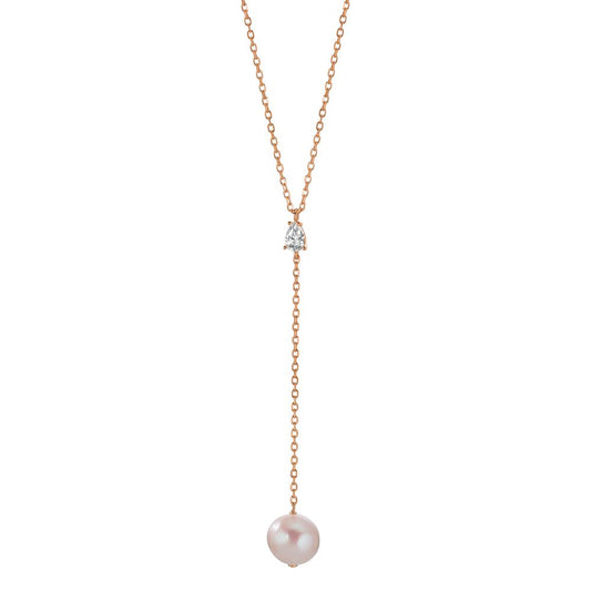 Collier Argent Zircone rosé Plaqué or perle d'eau douce 40-45 cm