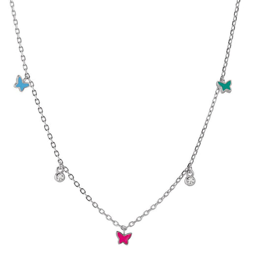 Collier Argent Zircone 2 Pierres Rhodié Papillon 34-41 cm